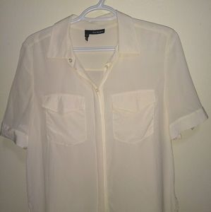 The Kooples Cream Silk Cropped Button Up